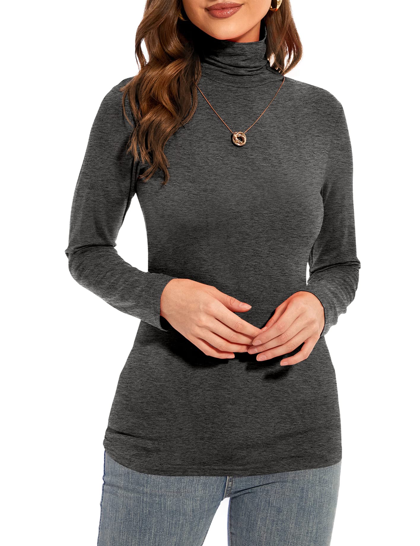 Womens Long Sleeve Turtleneck T-Shirts Casual Lightweight Slim Fit Cozy Base Layer Top