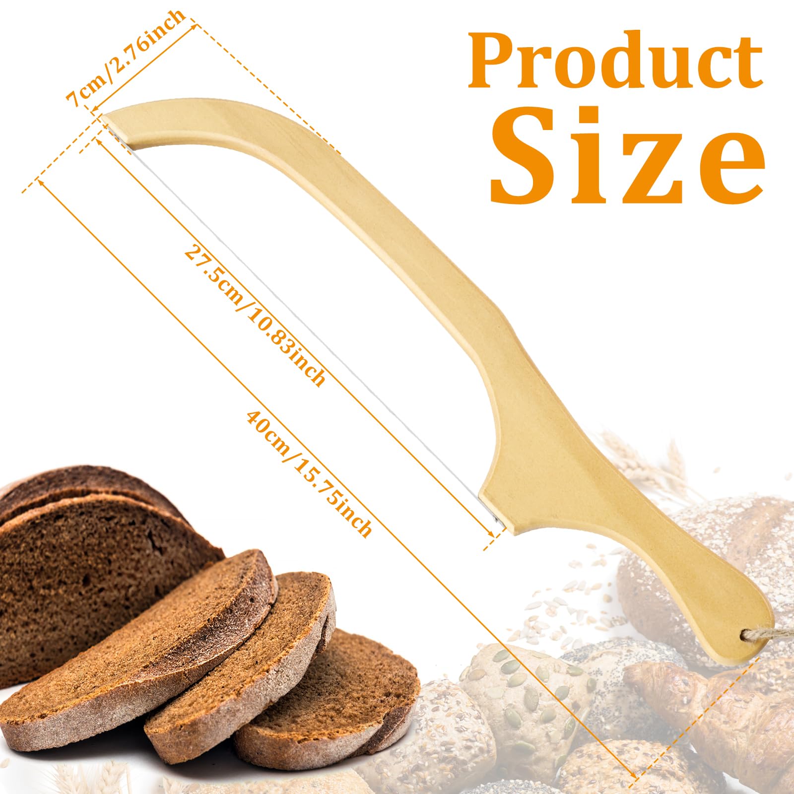 Bread Cutter Serrated Bagel Cutter, Wooden Bread Bow with Stainless Steel Blade Practical Sourdough Slicer with Wooden Handle 15.7×2.8 Inch Slicer Sourdough for Home Baking(01)