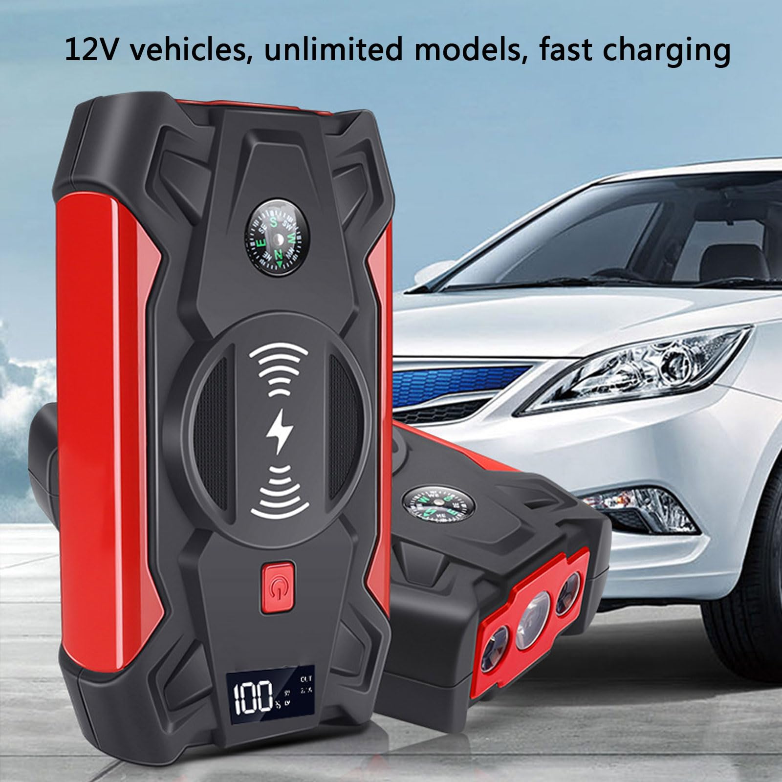 Avviamento Emergenza Auto Car Jump Starter con Caricabatterie Wireless 12V Portatile 39800mAh Power Bank Alimentatore Emergenza per Auto