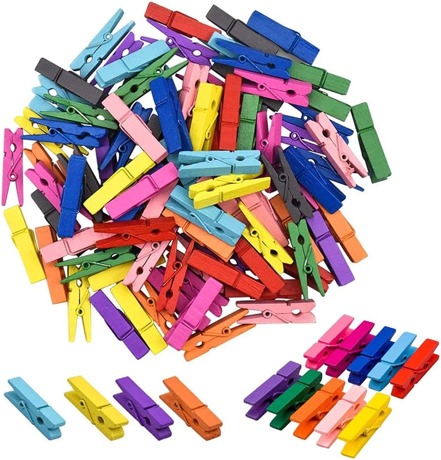 100PCS Wooden Photo Clips, Wooden Coloured Clips, Natural Wooden Photo Pegs, Clothespins Photo Paper Peg, Wooden Mini Clothes Pegs, Colored Mini Wooden Pegs, for Hanging Photos DIY Craft Decoration