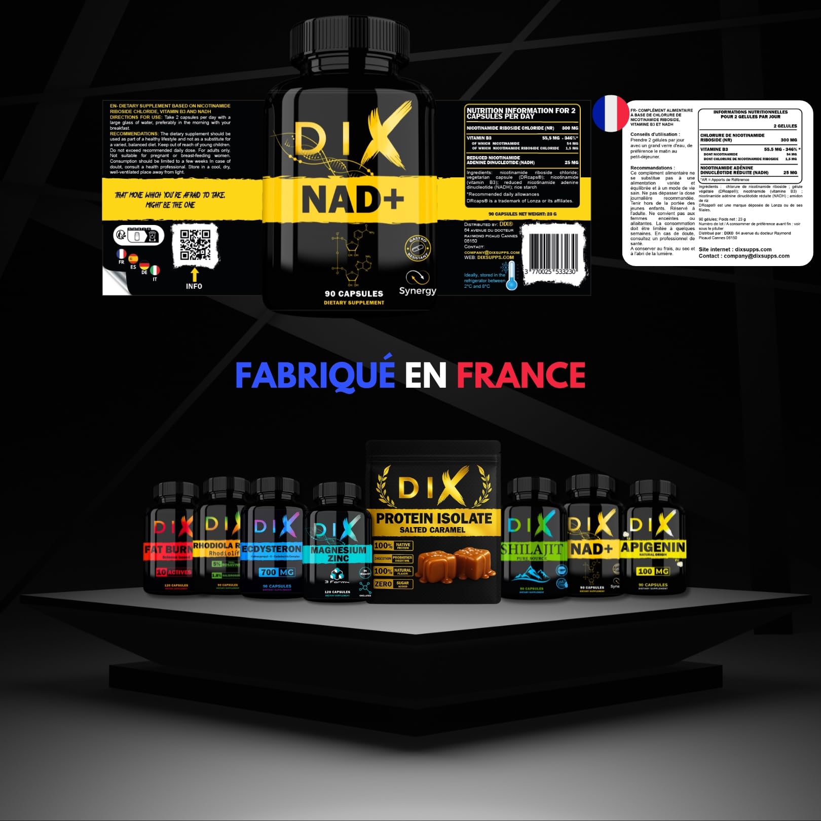 NAD+ ✗ NR + NADH + Vitamin B3 ✗ Nicotinamide Riboside Chloride ✗Anti-Âge ✗ Energie ✗ Action synergétique rapide et prolongée ✗ Gélule végétale et gastro resistante ✗ Fabriqué en France