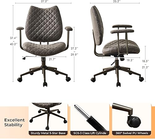 Miniatura 2 de Silla de oficina moderna Mid-Century Silla de escritorio ejecutiva ergonómica con soporte lumbar, silla giratoria reclinable de cuero de ante con