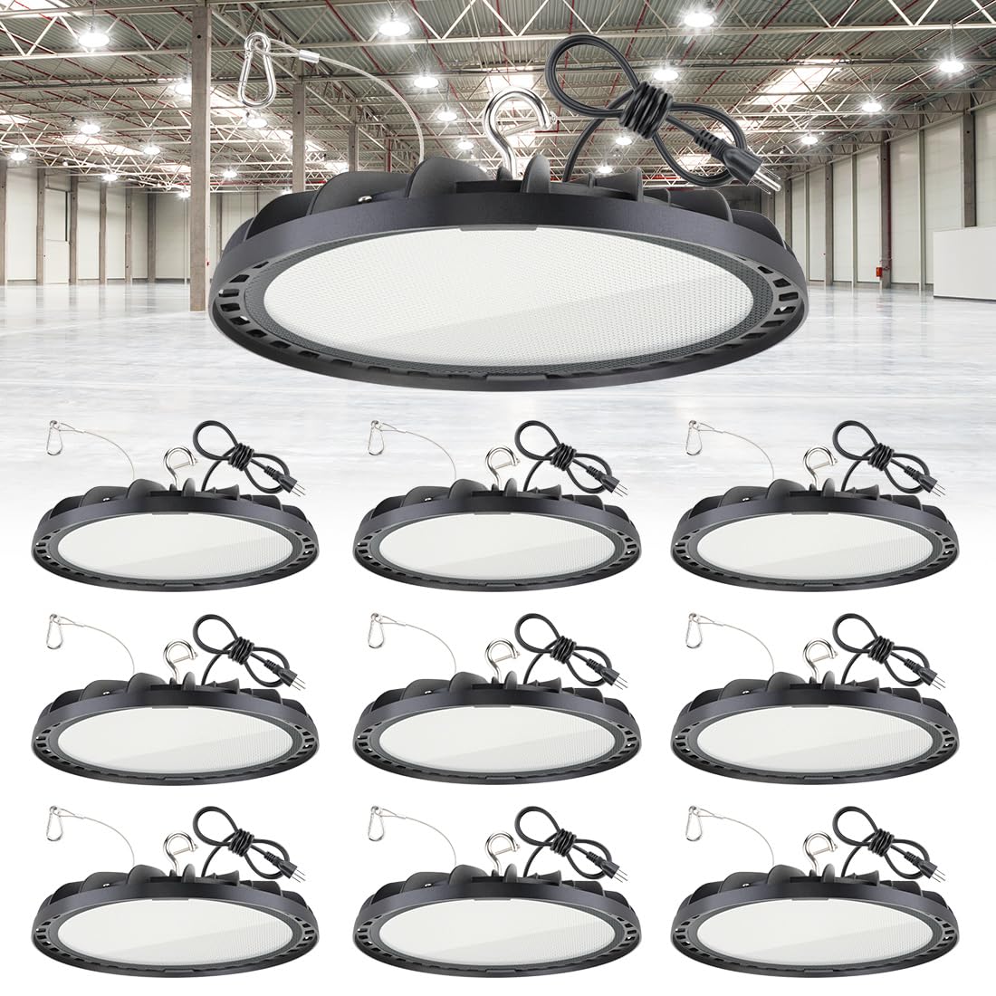 kadision 10-Pack LED High Bay Lights 150W 21000LM 5000K IP65 5ft Cable with Plug 120V Commercial UFO High