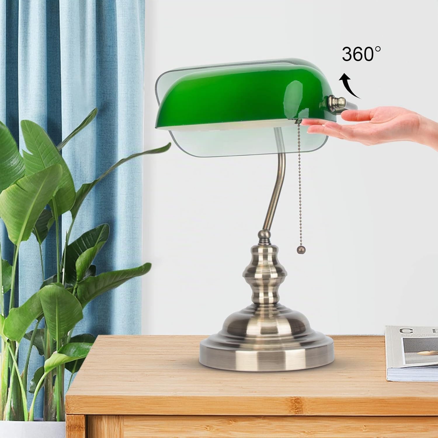 Bankerlampe Grün Retro Schreibtischlampe mit Messing-Zugschalter, klassische grüne Glaslampe, für Büro, Arbeitszimmer & Schlafzimmer, inkl. Edison-LED-Glühbirne