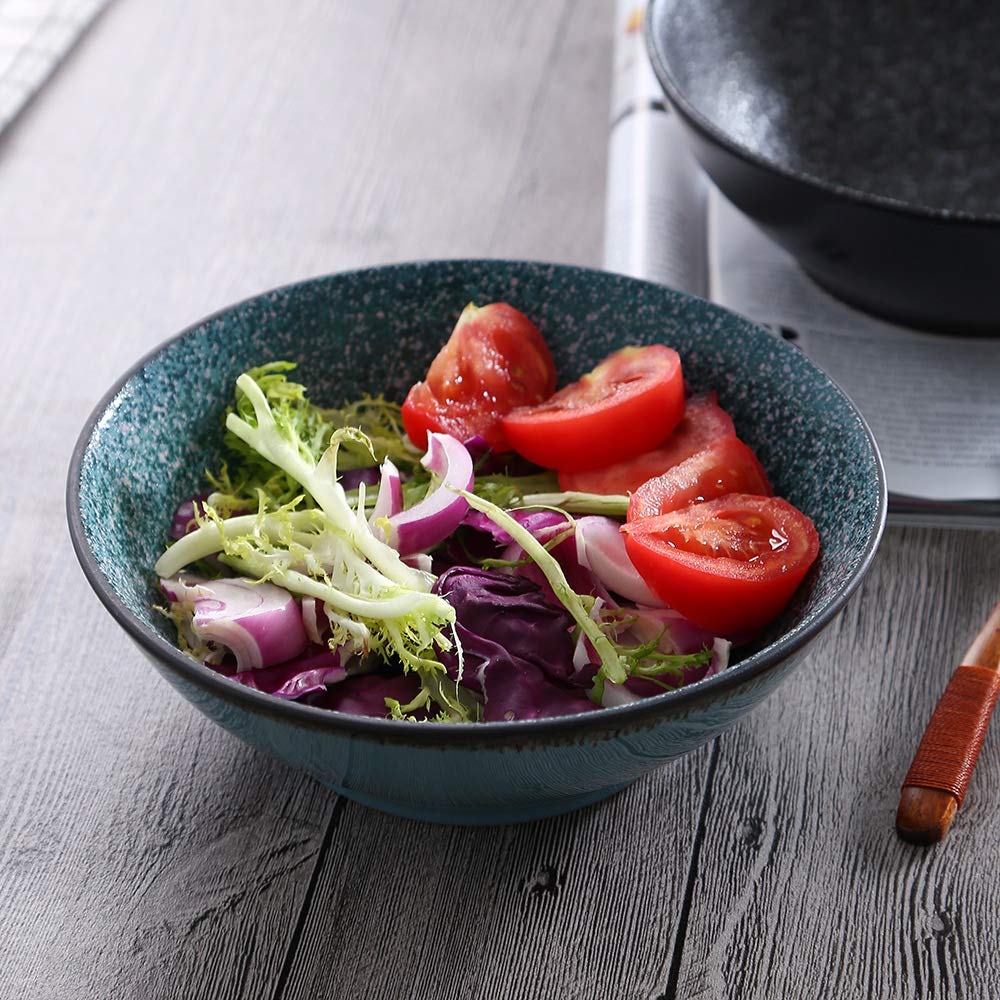 Ensaladeras Ensalada 2pcs Cerámica cuenco de cerámica sopa fideos Tazón horno cristal frutas Postre color sólido para Restaurantes y Hogares(Schwarz)
