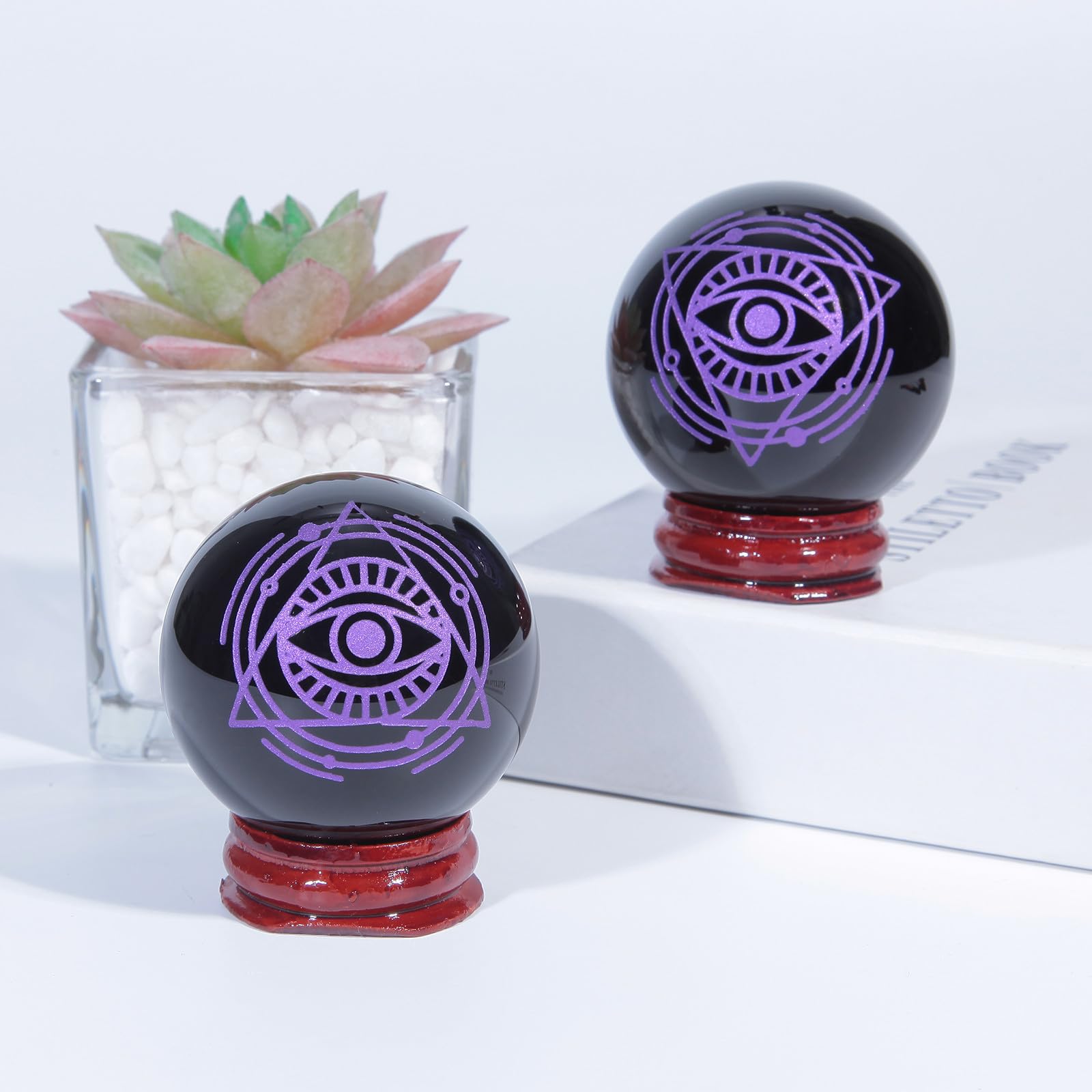 Nupuyai 1.9" Engraved Symbol Obsidian Crystal Ball with Stand - Image 4