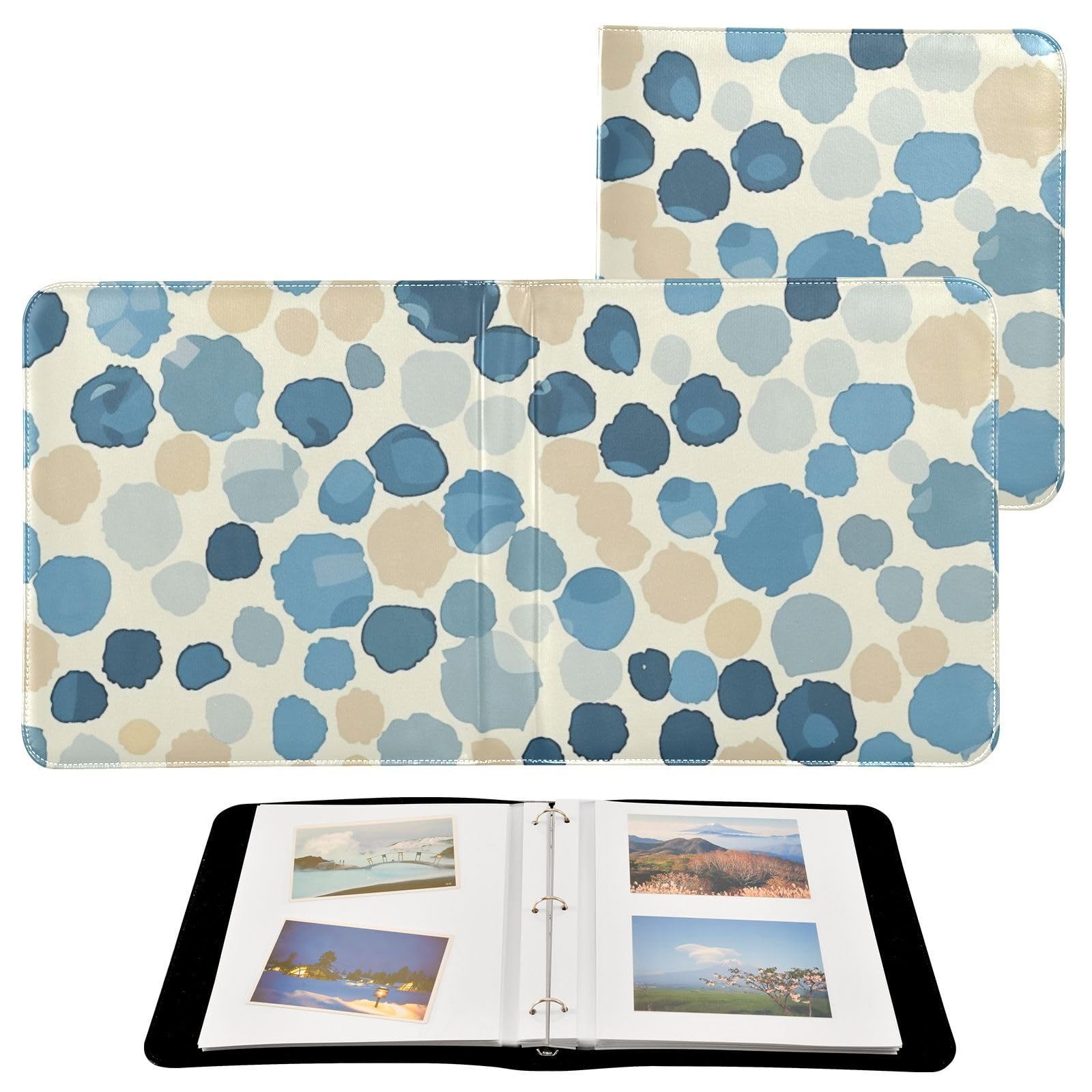 JIPONI Wave Dots Large Photo Album, DIY Leather Cover Scrapbook Albums for 4x6 5x7 6x8 Pictures, Self Adhesive Memory Book for Wedding, Baby, Family