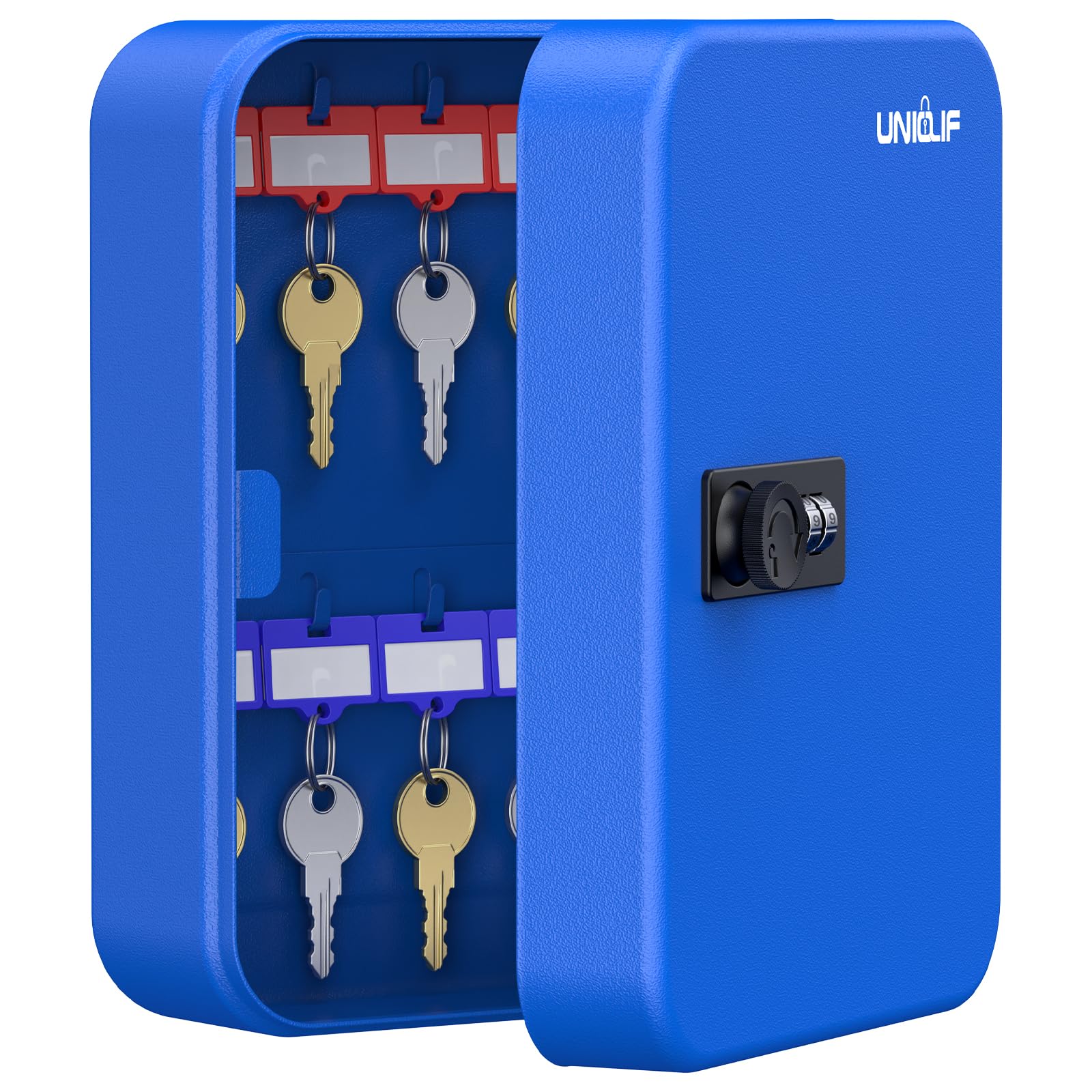 Uniclife 20 Position Key Lock Cabinet with Code, Wall Mount Lock Box for Keys with Code, Key Organizer with Tags, Key Cabinet, Key Storage Box for Home Office & Company, Blue