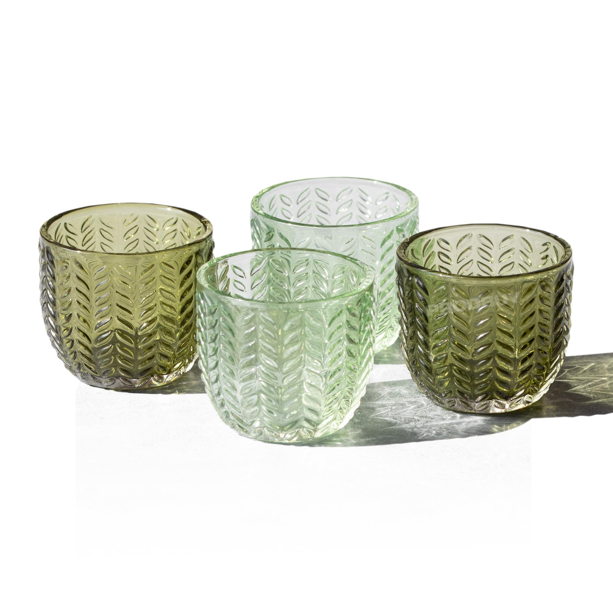 Prodbuy Green/Light Set Of 4 Small Glass Floral Tea Candle Holders