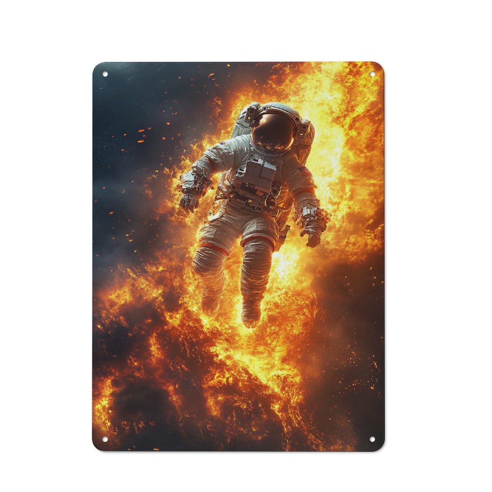 Junmoney Style-23 Vintage Vintage Metal Sign 40X30cm Featuring Astronaut Engulfed In Flames In Space, Restaurant Wall Art For Takeaway, Bar, Kitchen Or Counter Area