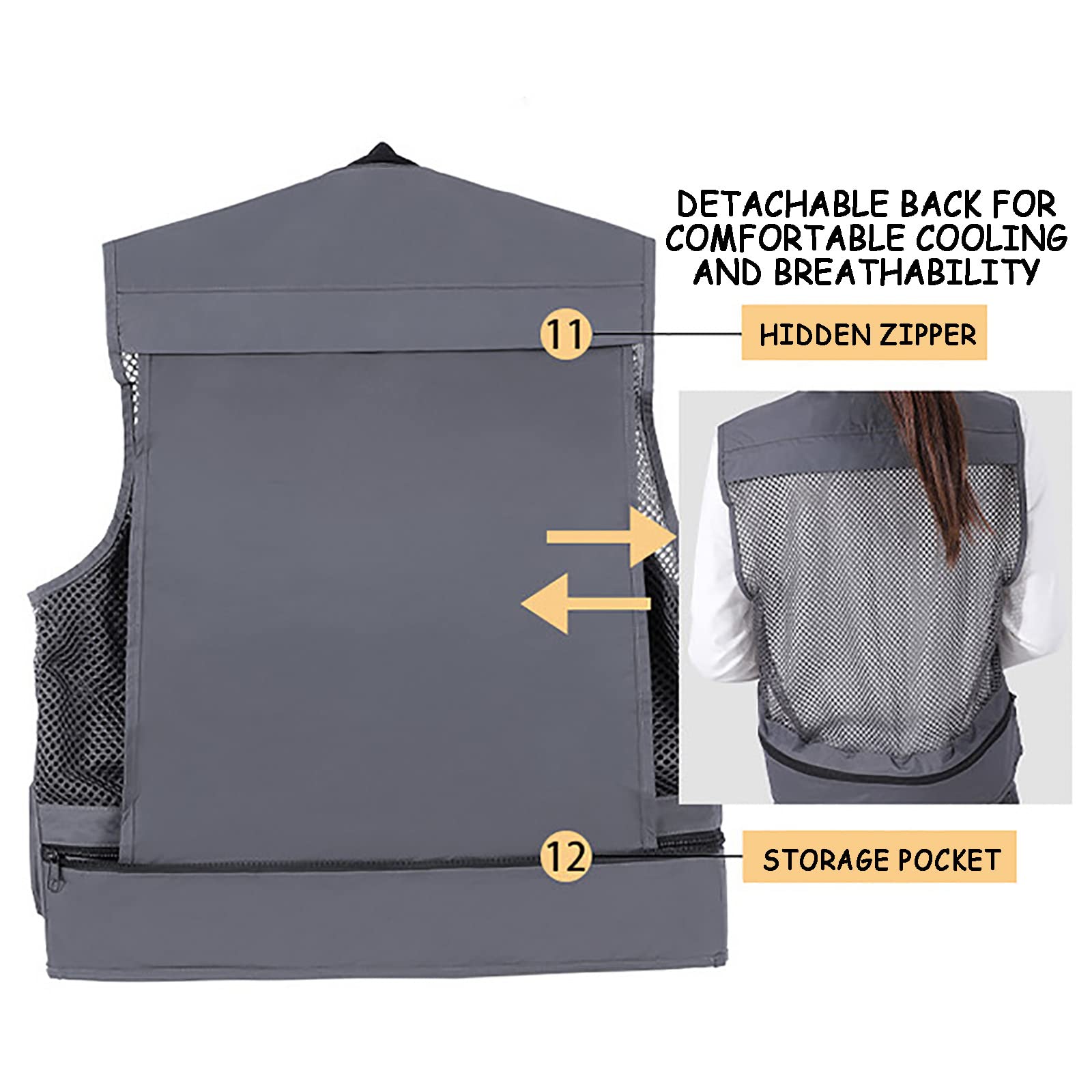 Mire Gilet de Pêche en Plein Air pour Hommes Multi-Poches Engrener Travail Gilets pour Photographie Camping Chasse(Size:3XL,Color:Le Noir)