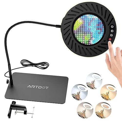 ARTDOT 10X Magnifying Glass with Light and Stand for Diamond Painting, Tabletop Magnifier Lamp with 144 LED Lights and Adjustable Brightness for Seniors, Diamond Art Accessories, Reading