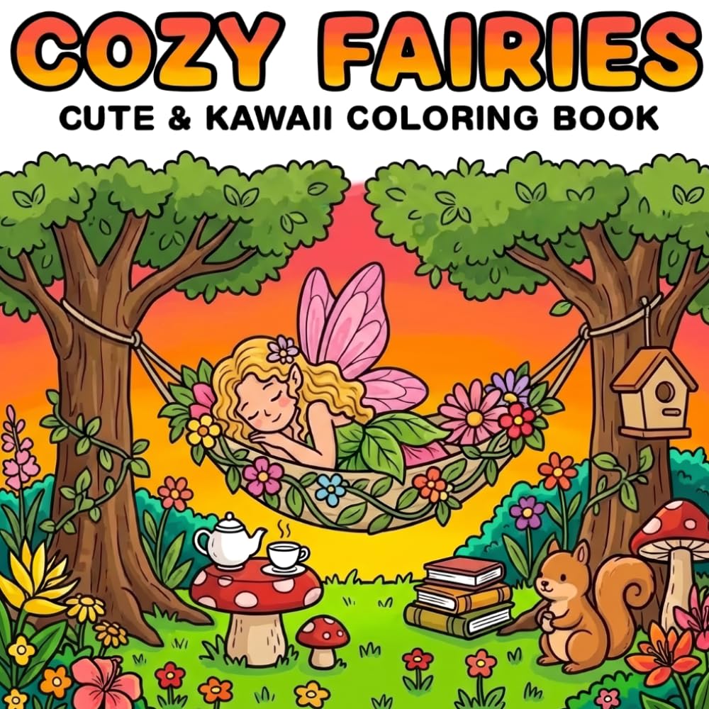 Cozy Fairies: Cute & Kawaii Coloring Book: Bold and Easy Kawaii Coloring Book for Adults and Kids Featuring Cute Forest Fairies and Tiny Mushroom Houses