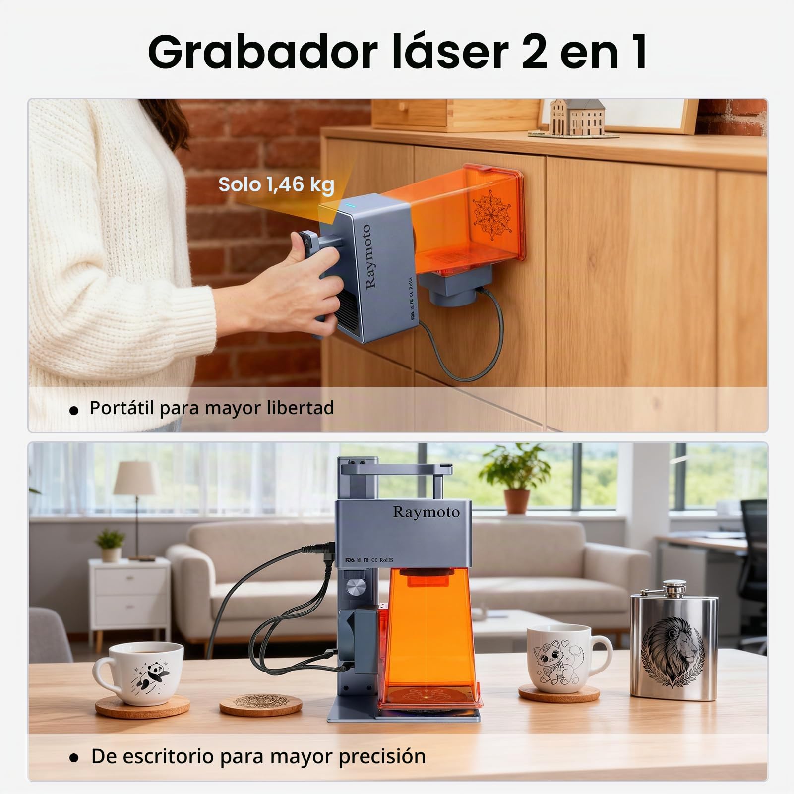 Máquina de grabado láser Raymoto R1 PRO de 20 W, grabadora láser compacta y portátil,resolución de alta precisión de 0,08 mm,velocidad de grabado de 120000 mm/min.Capaz de grabar madera contrachapada