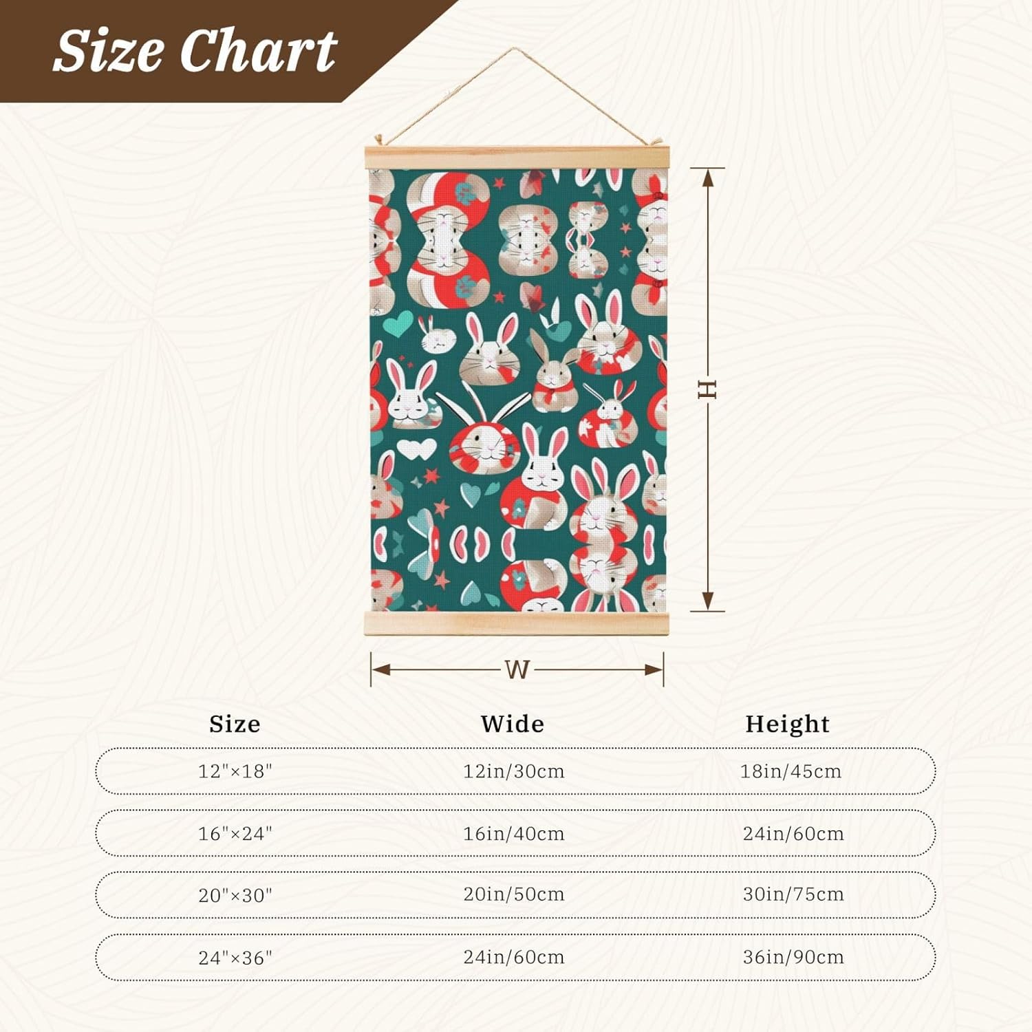 Bunny Rabbits Print Poster Hanger,Hanging Poster, Poster Frame,Wood Poster Hanger, For Wall Hanging