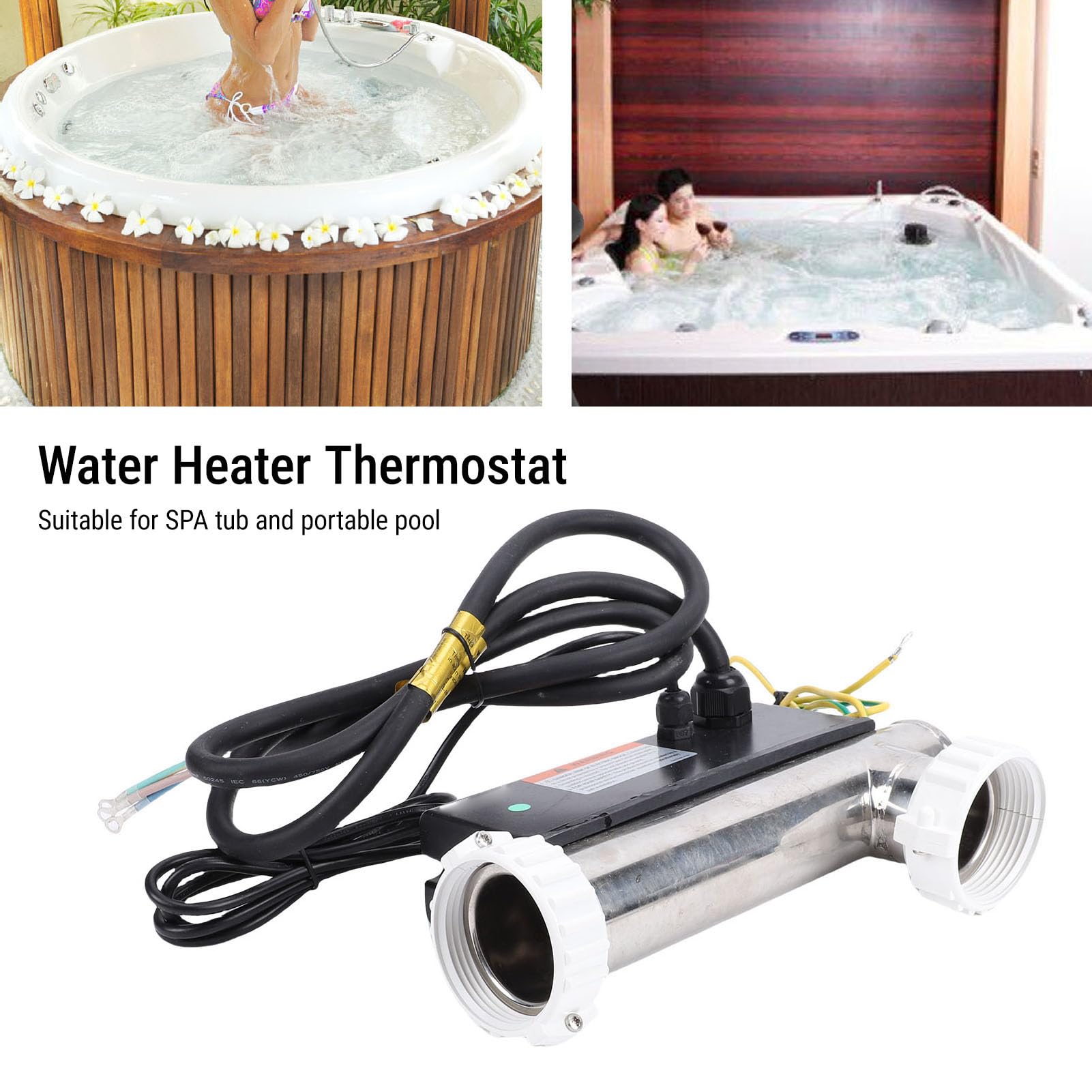 Jectse Termostat Podgrzewacza Wody Skutecznie Utrzymuje dokładną temperaturę w Przenośnych Basenach i Wannach z Hydromasażem, Regulator Temperatury o Mocy 3 KW ze Stali Nierdzewnej i Tworzywa