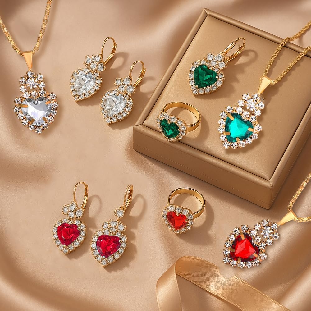 Rhinestone Necklace Dangle Earrings Jewelry Set Crystal Pendant Necklace Earrings Ring Set for Women Royal Elegant Bridal Jewelry Sets Gift for Girlfriend Wedding Holiday - Image 4