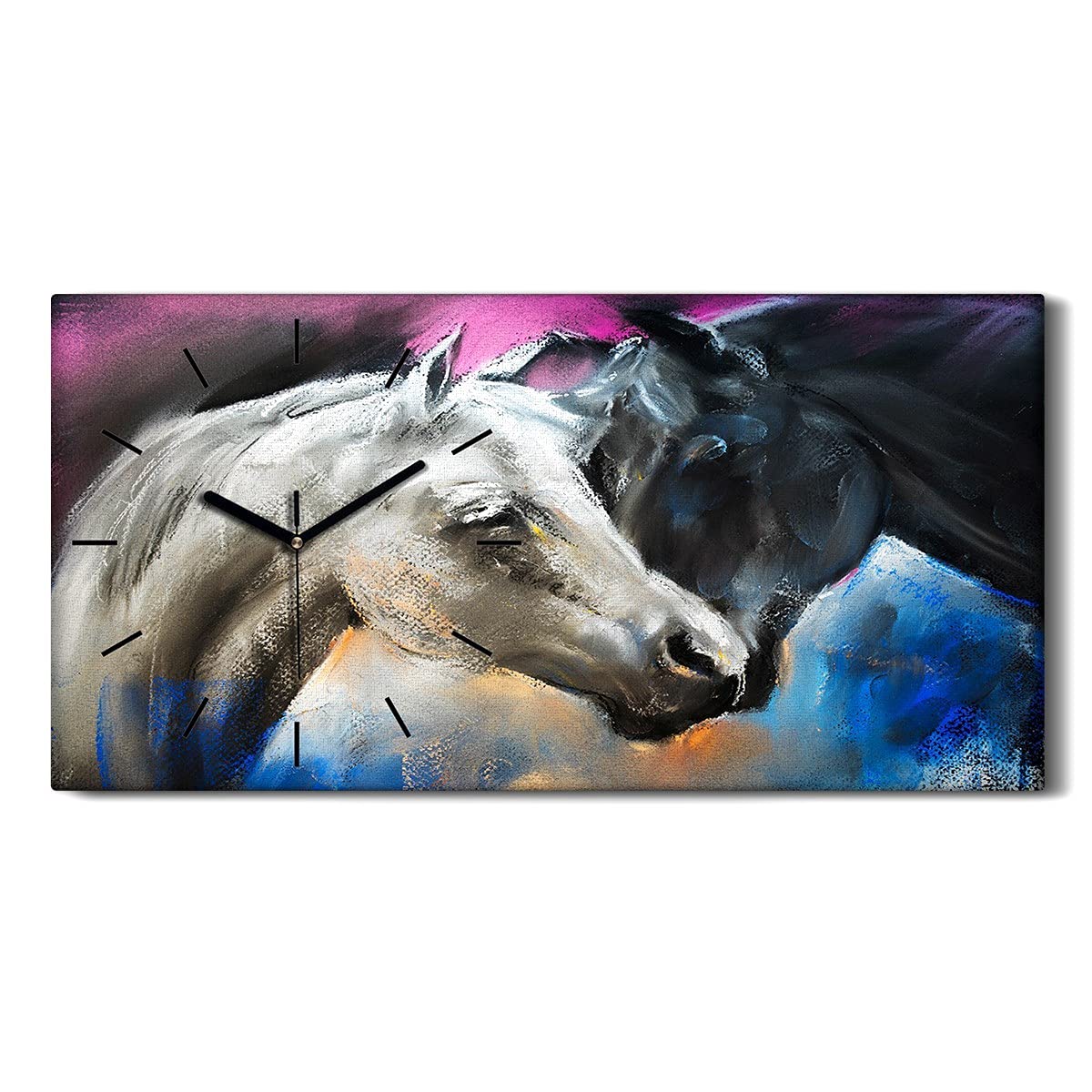 Horloge sur Toile Haumer des Chevaux 60x30cm Image Salon