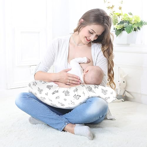 Miniatura 6 de LAT Almohada de lactancia para lactancia materna, funda extraíble 100% algodón, almohadas ergonómicas para lactancia materna para mamá y bebé,
