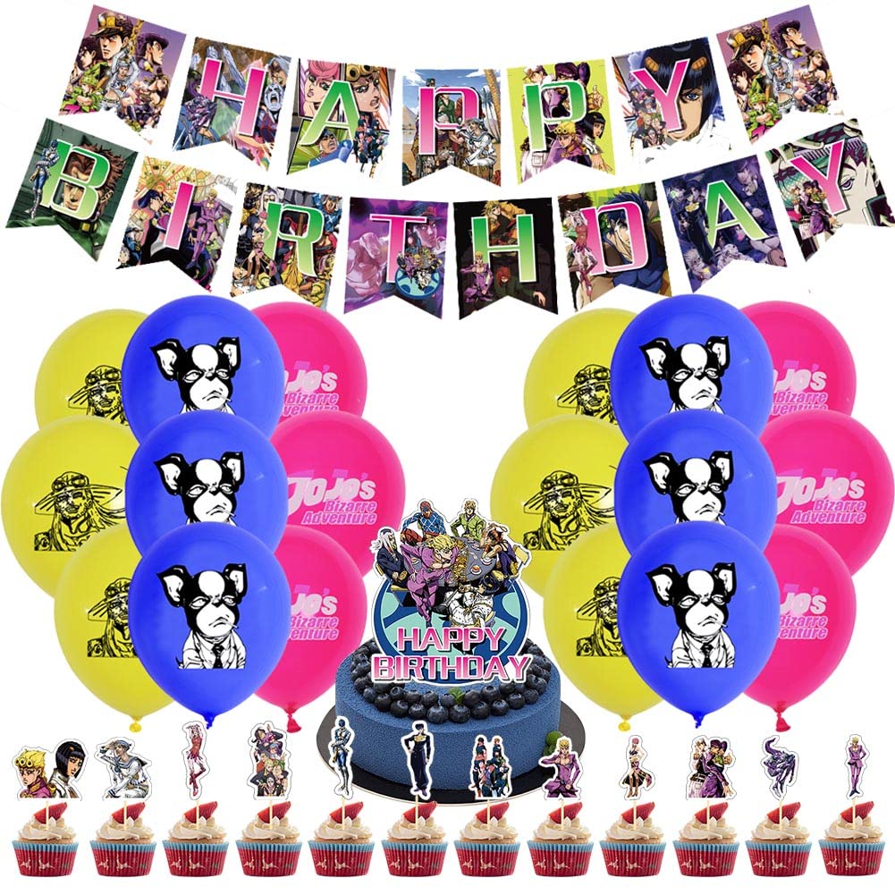 Hilloly JoJo Party Decorations, 33 Pieces JoJo Theme Party Supplies, JoJo Birthday Decorations Theme Birthday Supplies Decorations Banner Balloons Cupcake Toppers for Kids