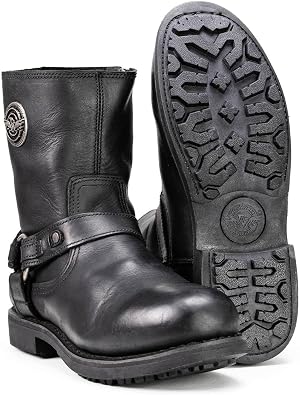 Milwaukee Leather MBM9042 Mens Black Ruf Leather Short Harness Motorcycle Boots w/Inside Zipper
