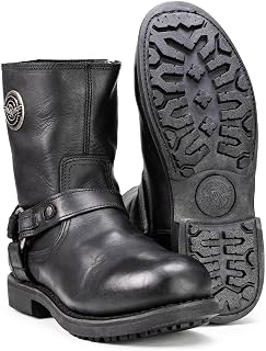 Milwaukee Leather MBM9042 Men's Black Ruf Leather Short Harness Motorcycle Boots w/Inside Zipper