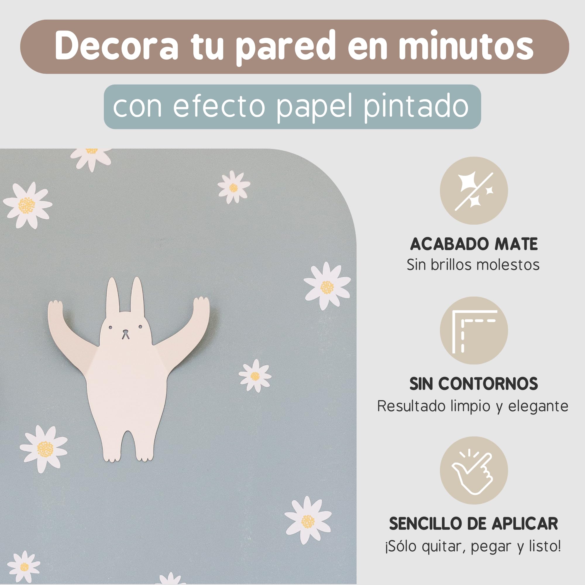 Pegatinas Pared Decorativas Flores | 6 Láminas, 192 Margaritas Adhesivas | Vinilo Adhesivo Pared | Efecto Papel Pintado | Cubre 9 m² | TRESXICS (Blanco)