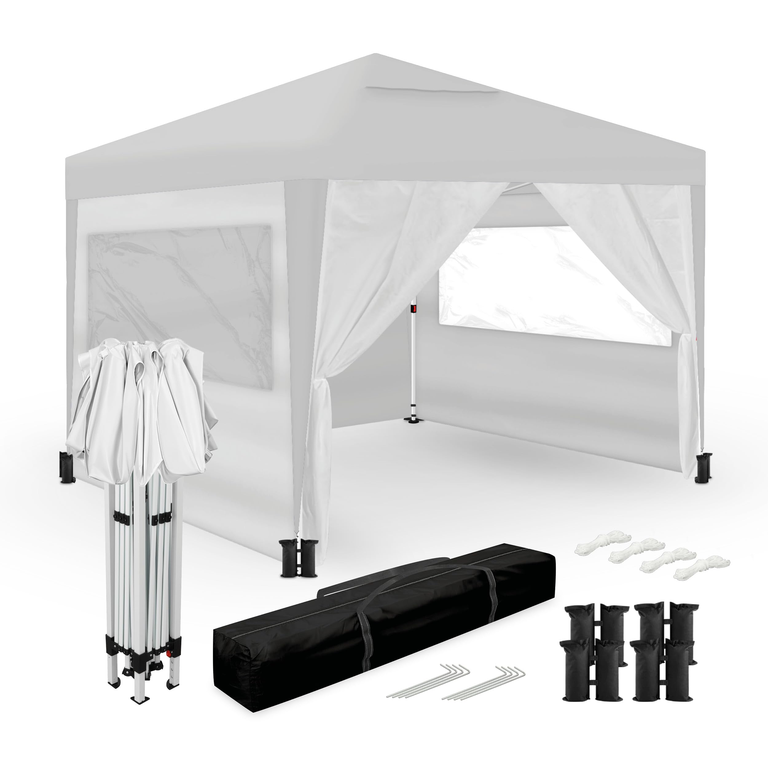 Wasabi - Tonnelle Pliable 3 x 3 m - 4 parois latérales - 4 Sacs de Sable, piquets et Cordes de Fixation - Sac de Transport - Pergola en Nylon - Tonnelle pour Jardin extérieur, Camping, fêtes