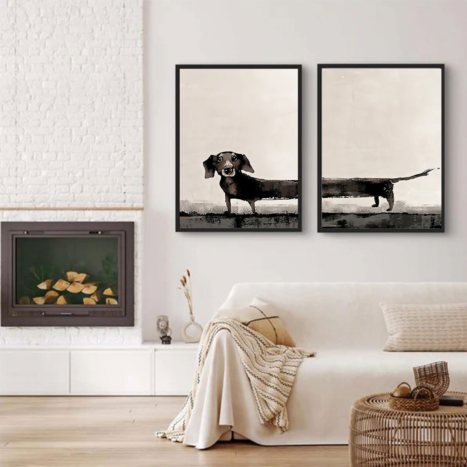 2Pcs Dachshund Canvas Wall Art Minimalist Black and White Dog Poster Prints Unframed Pet Wall Decor for Living Room Bedroom Bathroom Office 12x16 Inch