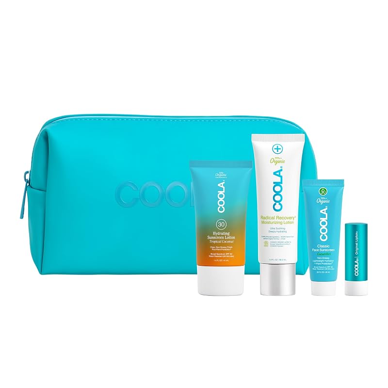 COOLA Kit de viagem com produtos para rosto, corpo, lábios e cuidados pós-sol, SPF 30