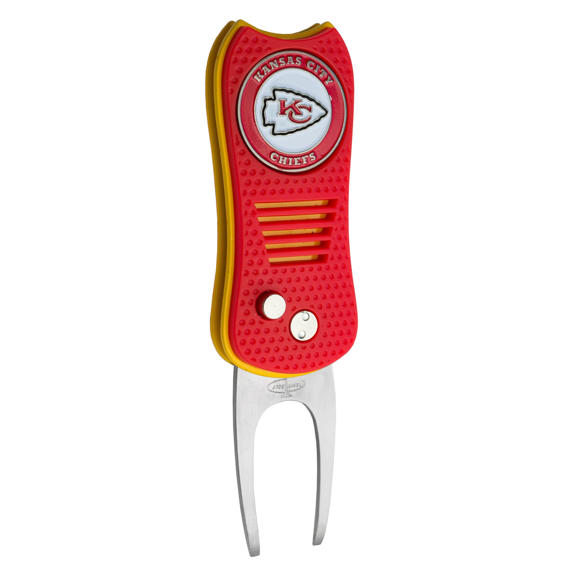 Team Golf NFL Switchblade Divot Tool with Double-Sided Magnetic Ball Marker, Features Patented Single Prong Design, Causes Less Damage to Greens, Switchblade Mechanism