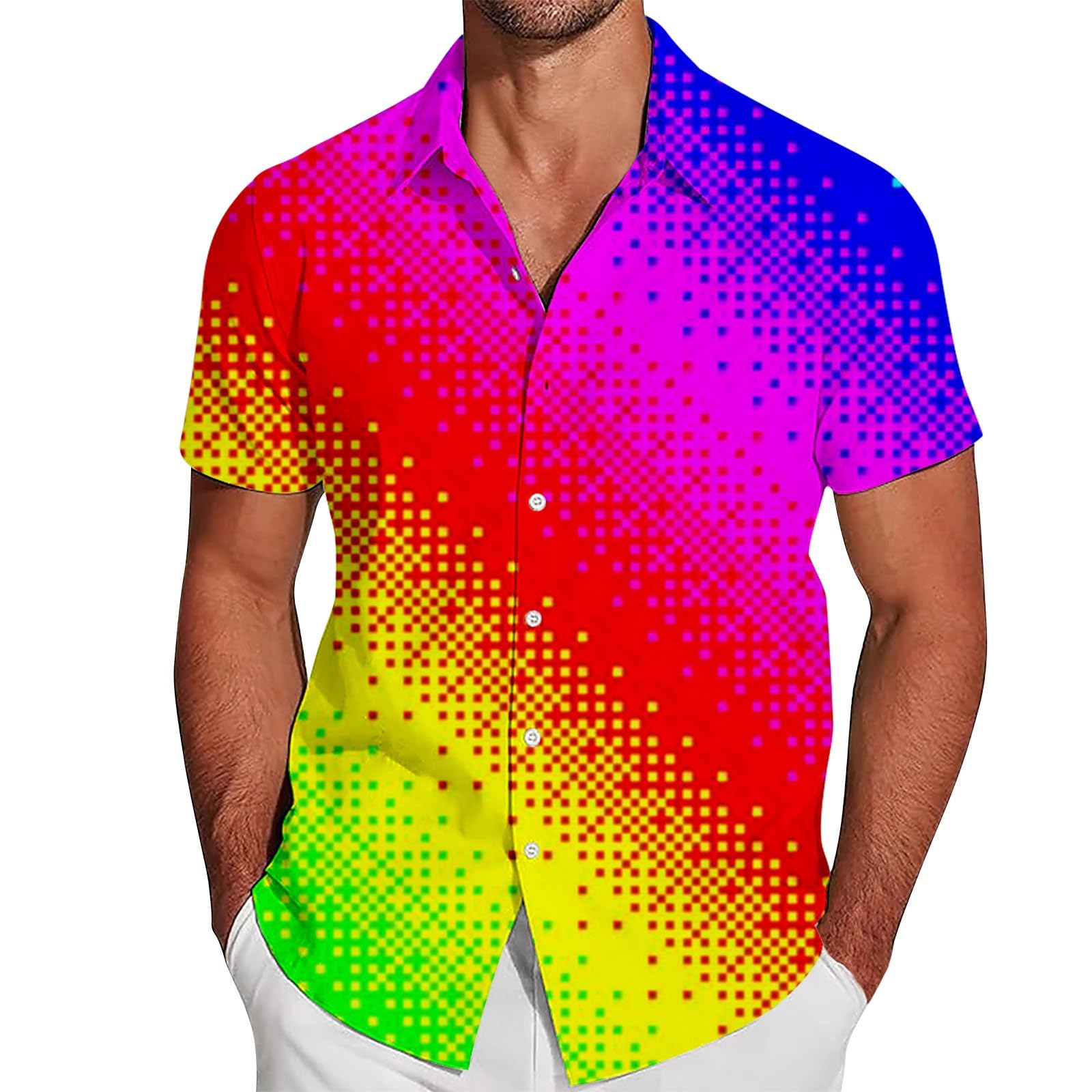 RUMAOZIA Gay Pride Month Shirt Men's Rainbow Multicoloured Short Sleeve Shirt LGBTQ Rainbow Men's Shirt Rainbow Flag Hawaiian Shirt Pride Month T-Shirt Beach Shirt Love is Love Shirt Rainbow Costume