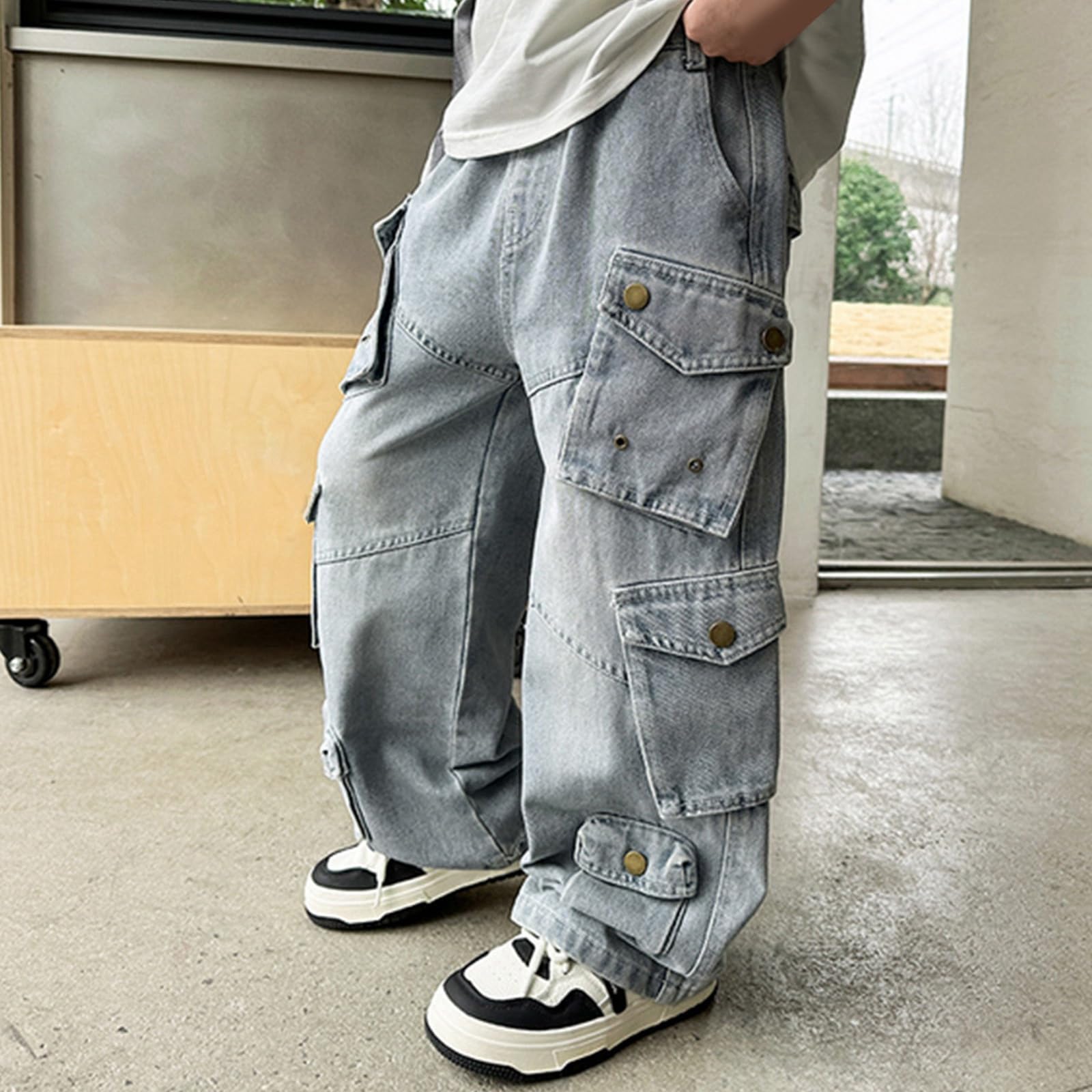 Pantaloni Ragazzo 8 Anni - Pantaloni Cargo da Jogging per Ragazzi con Cintura Pantaloni Casual in Twill Resistente per Bambini Parco Giochi Scuola Quotidiano Comodi Flessibili Facili da Muovere Gioco