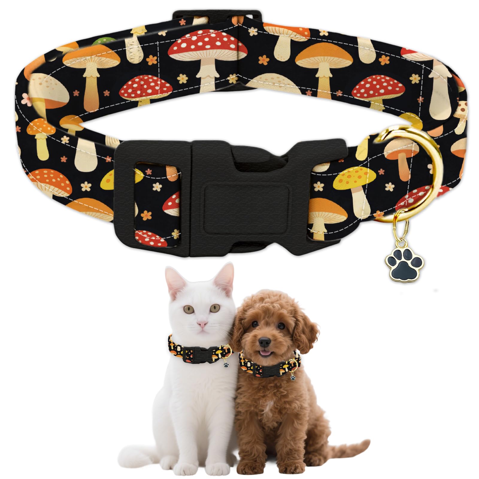 GLOBLELAND Mushroom Dog Collar Carp Flower Pet Collars Adjustable Soft Cute Dog Collar with Quick Release Buckle for Small Dogs Puppy Walking Running — image 1