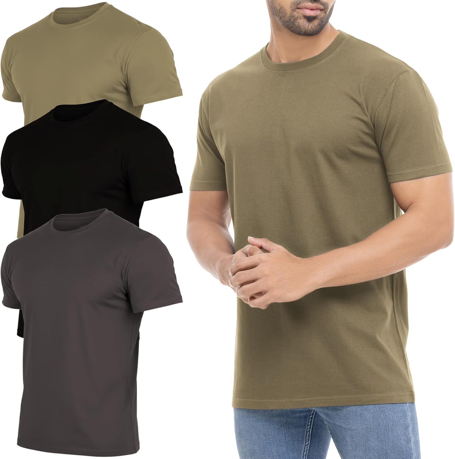 Mens T-Shirts Multipack 100% Cotton Crew Neck Shirt Short Sleeve Regular Shirts for Man Plain Men's Tee Gifts 3 Pack