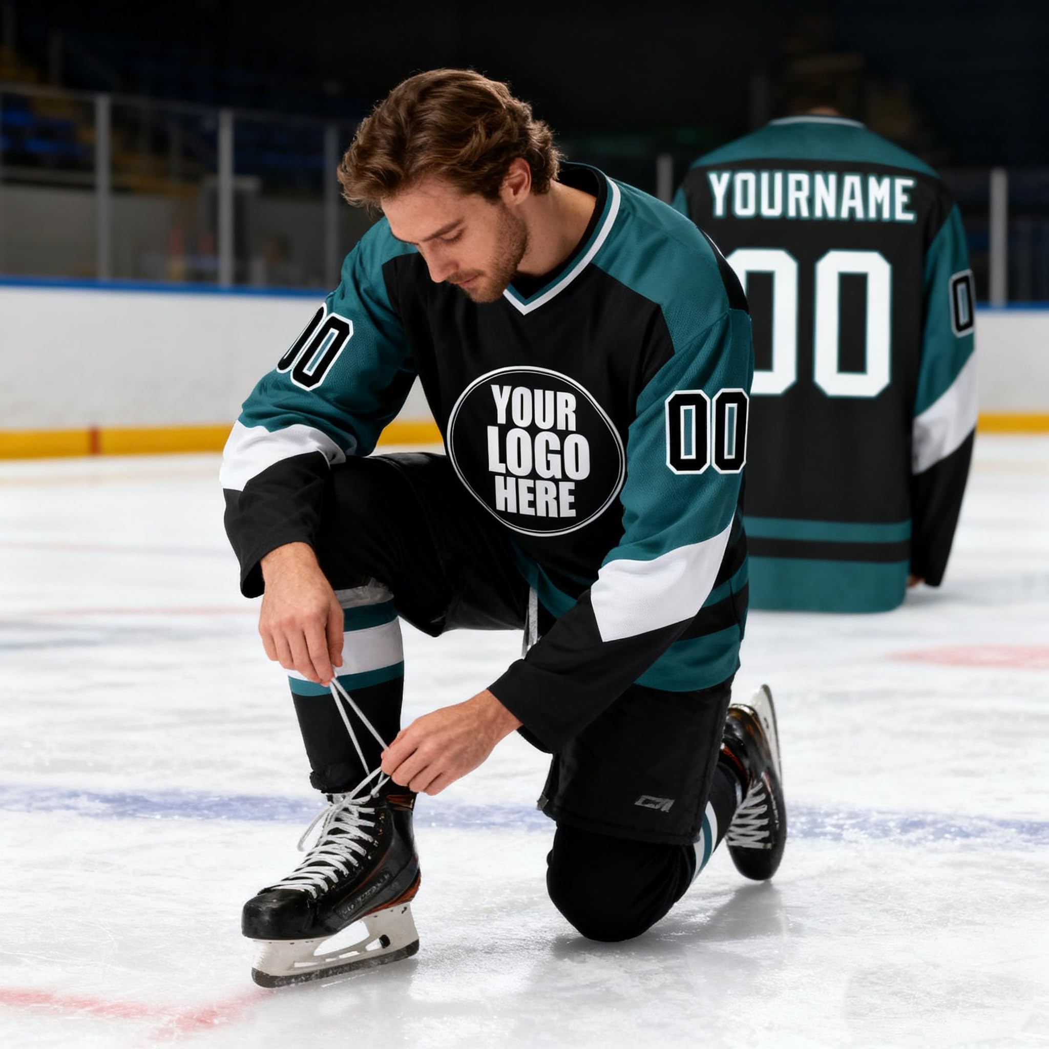 Personalisiertes Eishockey-Trikot für Jungen mit Langen Ärmeln – Individuelles Hockey-Jersey mit personalisierter Nummer, Name und Teamname – Sportliches Langarm-Shirt für Familien und Jugendliche