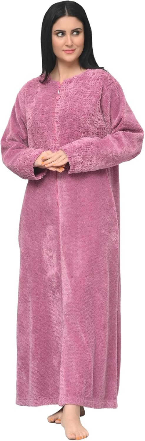 HOC Women's Soft Wavy Yoke Chenille Zipper Robe