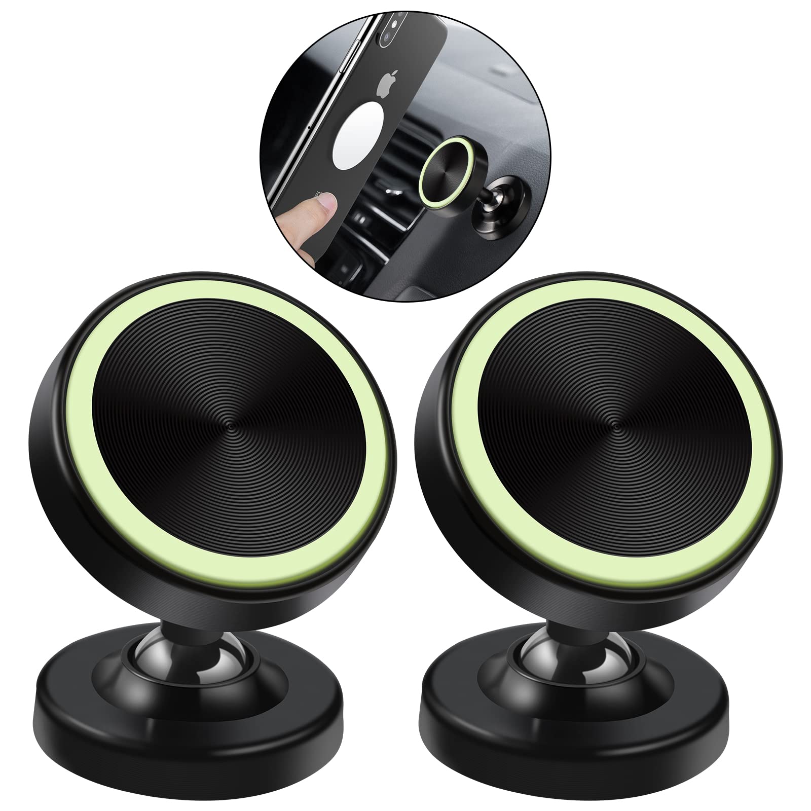 Vinabo 2 Pack Soporte Magnético para Teléfono de Coche, Soporte Magnético para Teléfono de Coche, Soporte Magnético para Teléfono de Coche, Rotación de 360°, Compatible con Todos los Smartphones