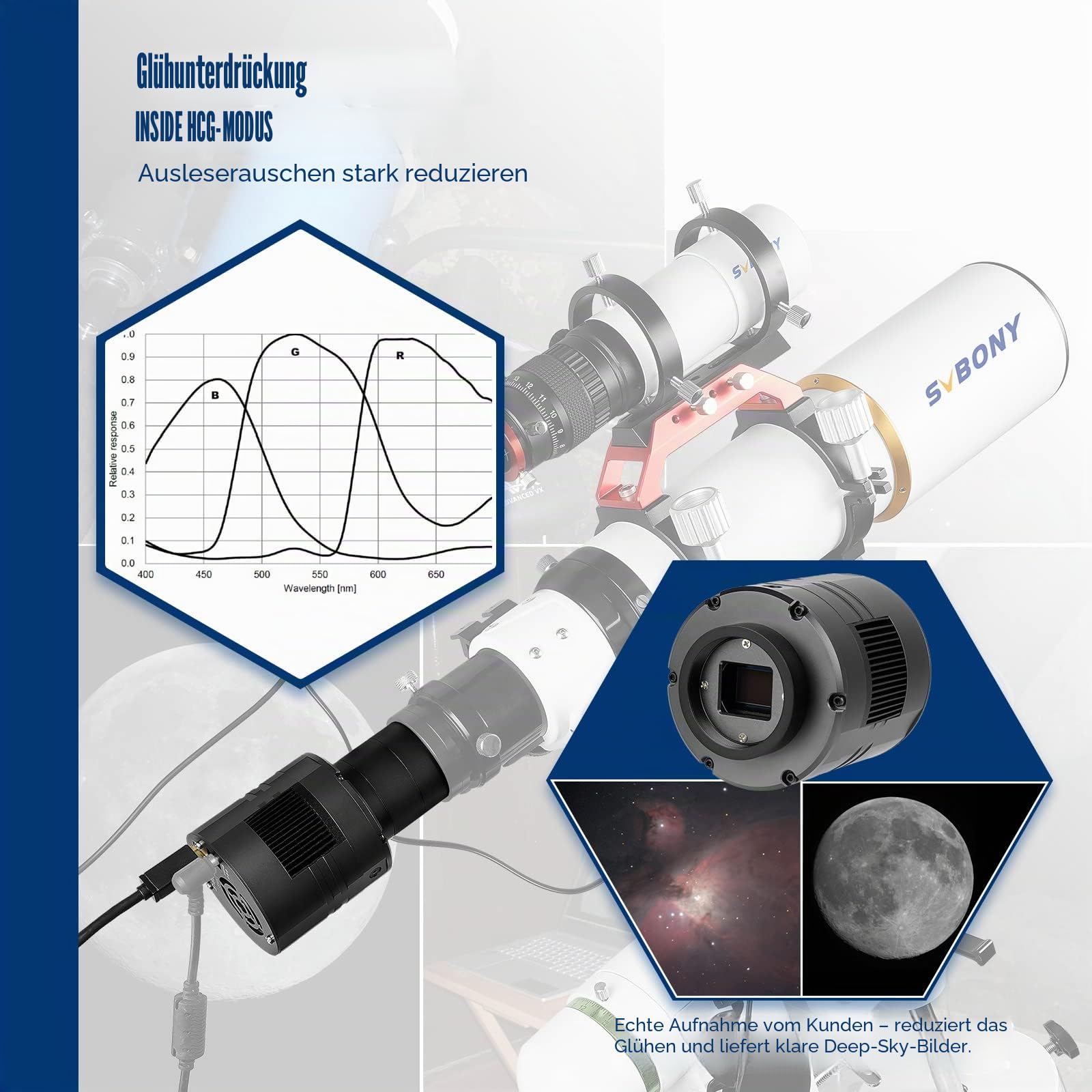 SVBONY SV405CC Deep Sky Kameras, TEC Farb Astrokamera Gekühlt OSC, 11,7 MP IMX294 CMOS USB3.0 AR Beschichtete Astronomiekamera, Teleskop Okular Kamera für Deep Sky Astrofotografie