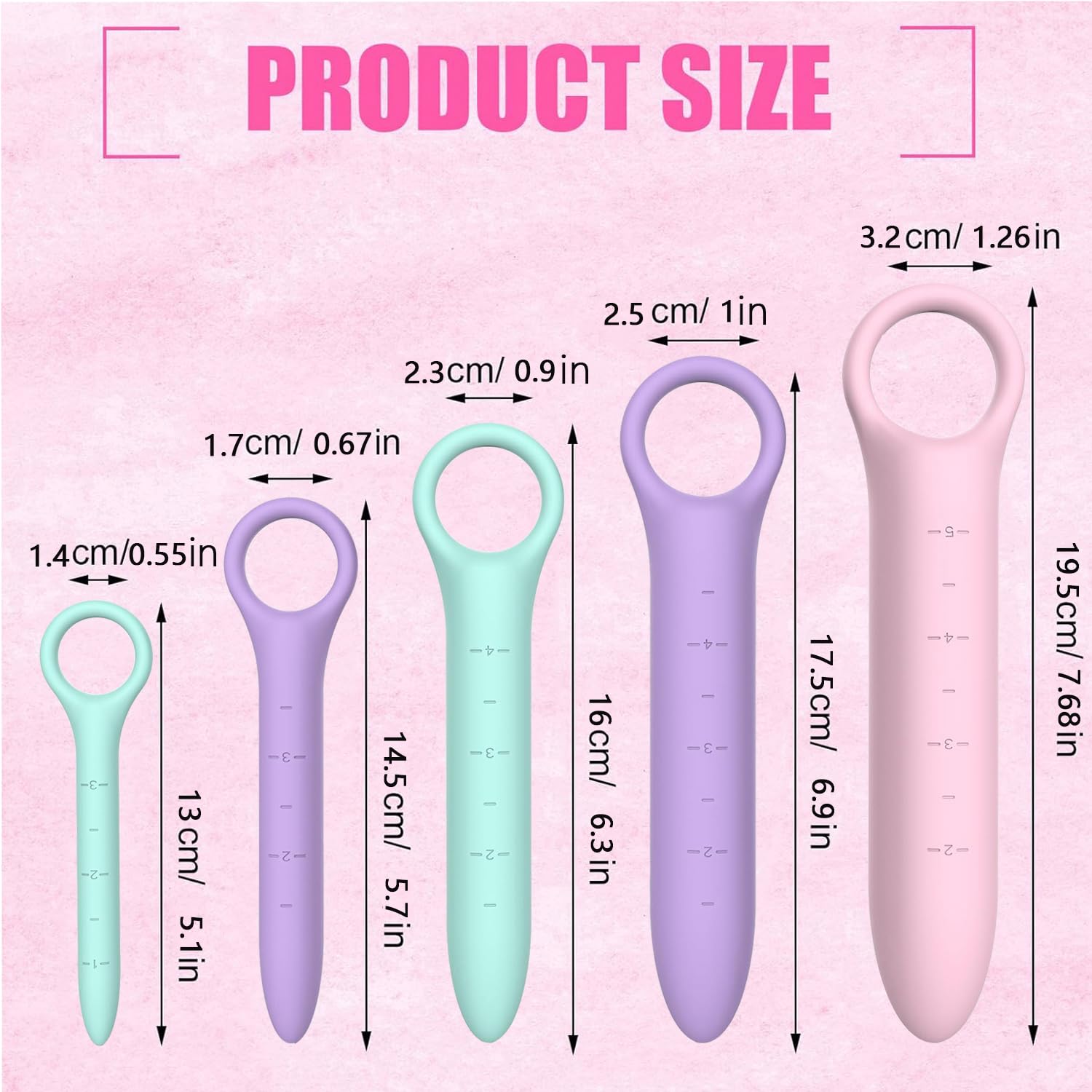 Dilatadores Vaginales Progresivos de Silicona, Dilatador Vaginal Anal, Juguetes Sexuales, Kit de 5 piezas, Multicolor M