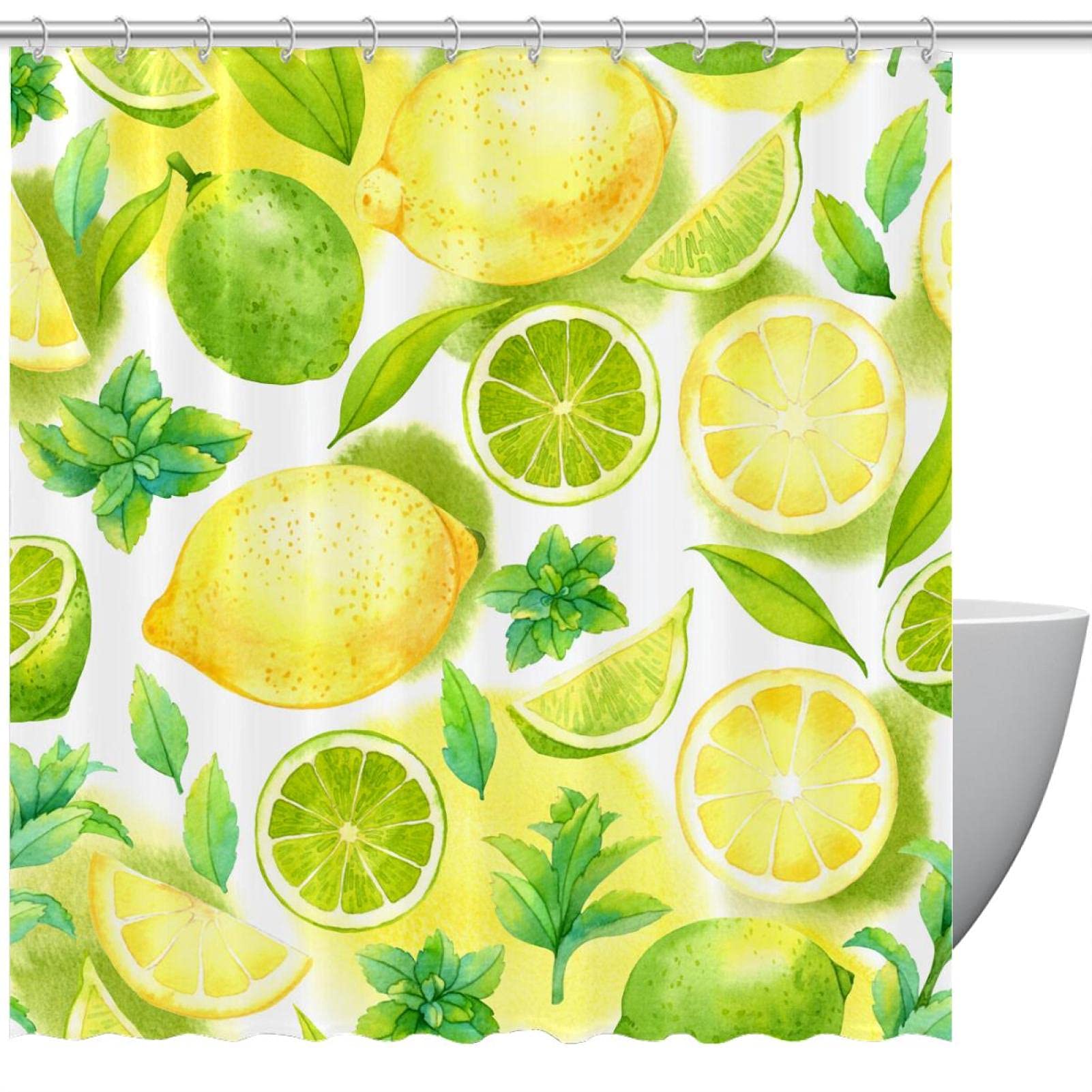 Rideau de douche motif citron 183x183 cm étanche pour salle de bain