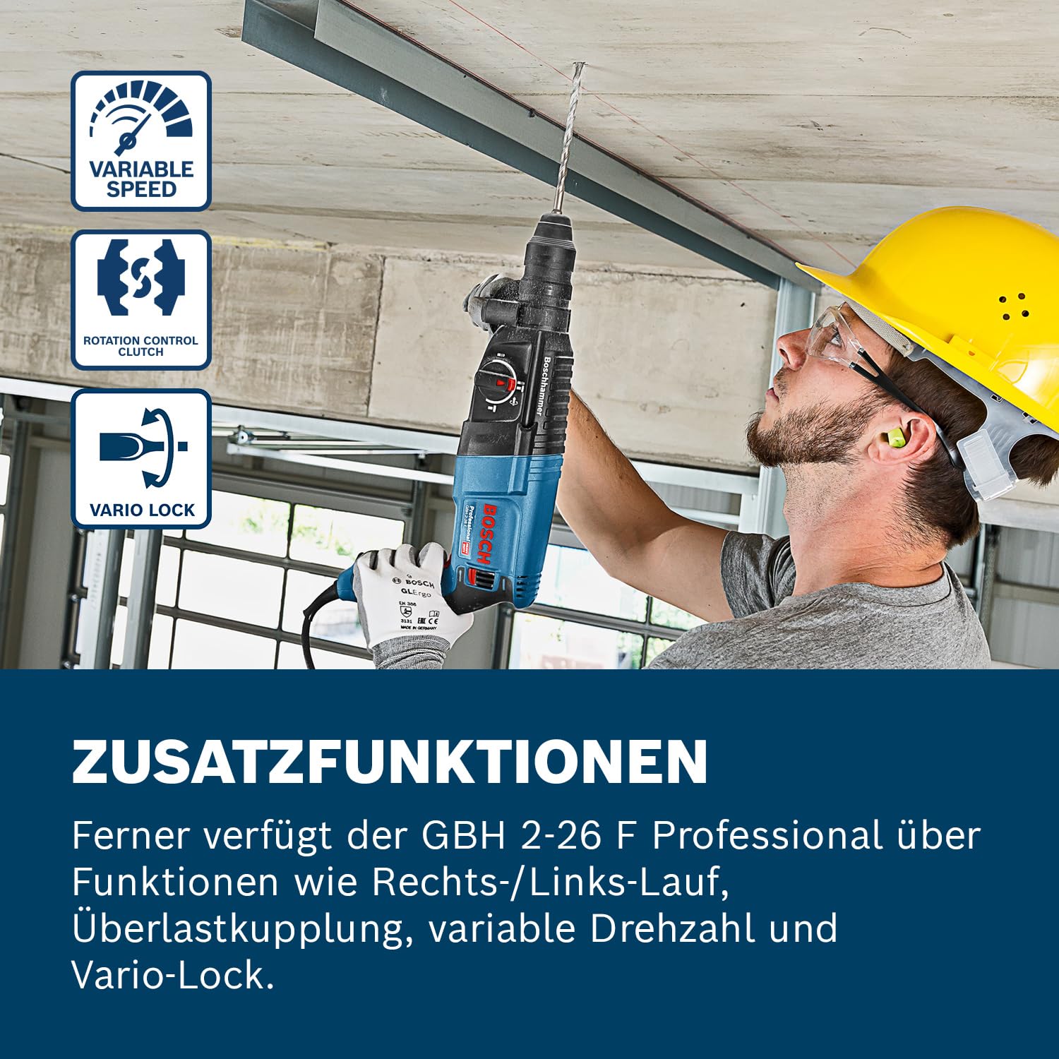 Bosch Professional Bohrhammer GBH 2-26 F (Leistung 830 Watt, Wechselfutter SDS-plus, inkl. Zusatzhandgriff, Tiefenanschlag, Maschinentuch, Schnellwechselbohrfutter, Handwerkoffer)