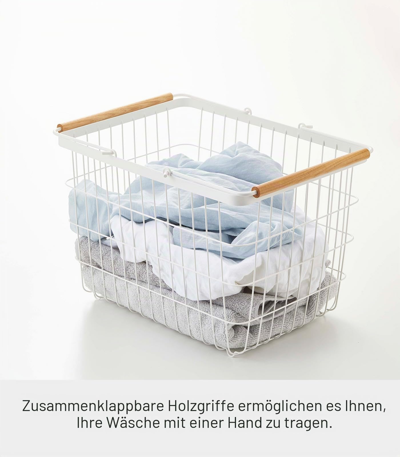 Yamazaki 2809 TOSCA Laundry Basket M, white, Steel/Wood, 41.5 x 31 x 27 cm