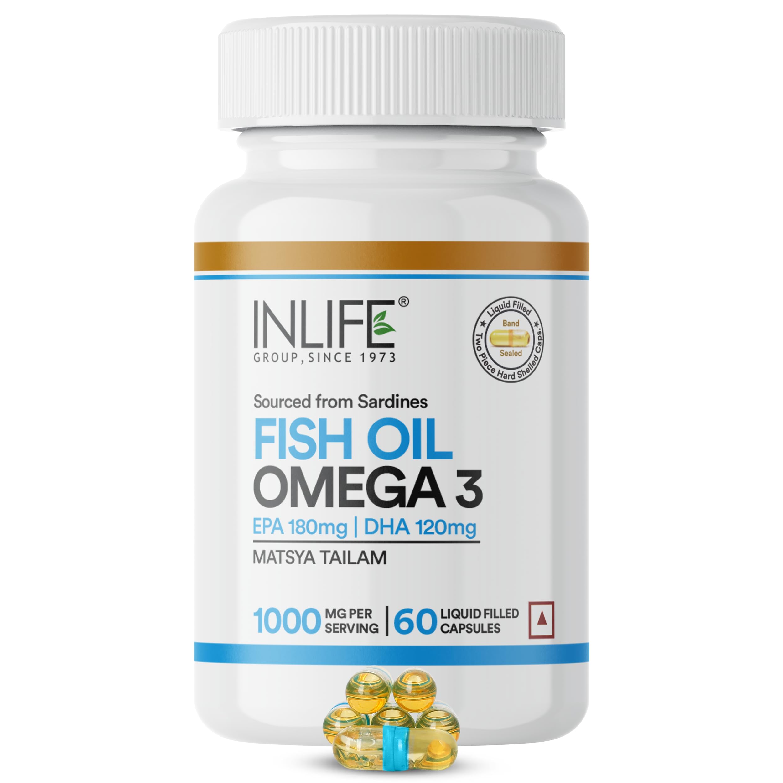 INLIFE Fish Oil Omega 3 1000mg, EPA & DHA Marine Omega Supplement, Heart Brain & Joint Health Support, Men Women, 60 Liquid Filled Capsules