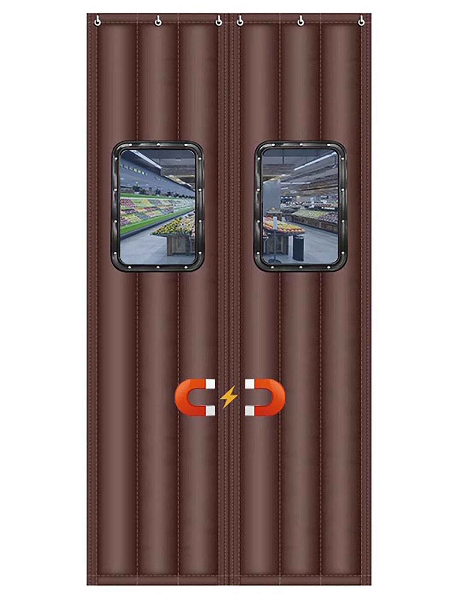 Kommerzieller magnetischer Türvorhang – wärmeisolierter Wintervorhang for Ladeneingänge, Heimgebrauch, Zugluftstopper, winddicht und schalldicht​(Brown,40x220cm/15.7x86.6in)
