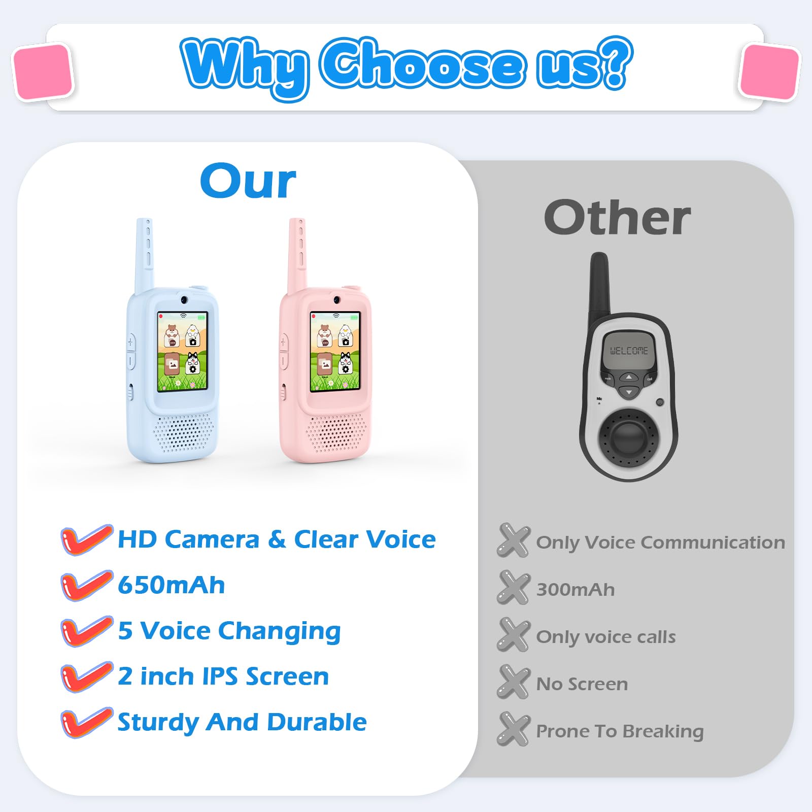 GUYUCOM Video Walkie Talkies for Kids Ideal Toys Gifts for 3, 4, 5, 6, 7, 8 Year Old Boys & Girls - Image 2
