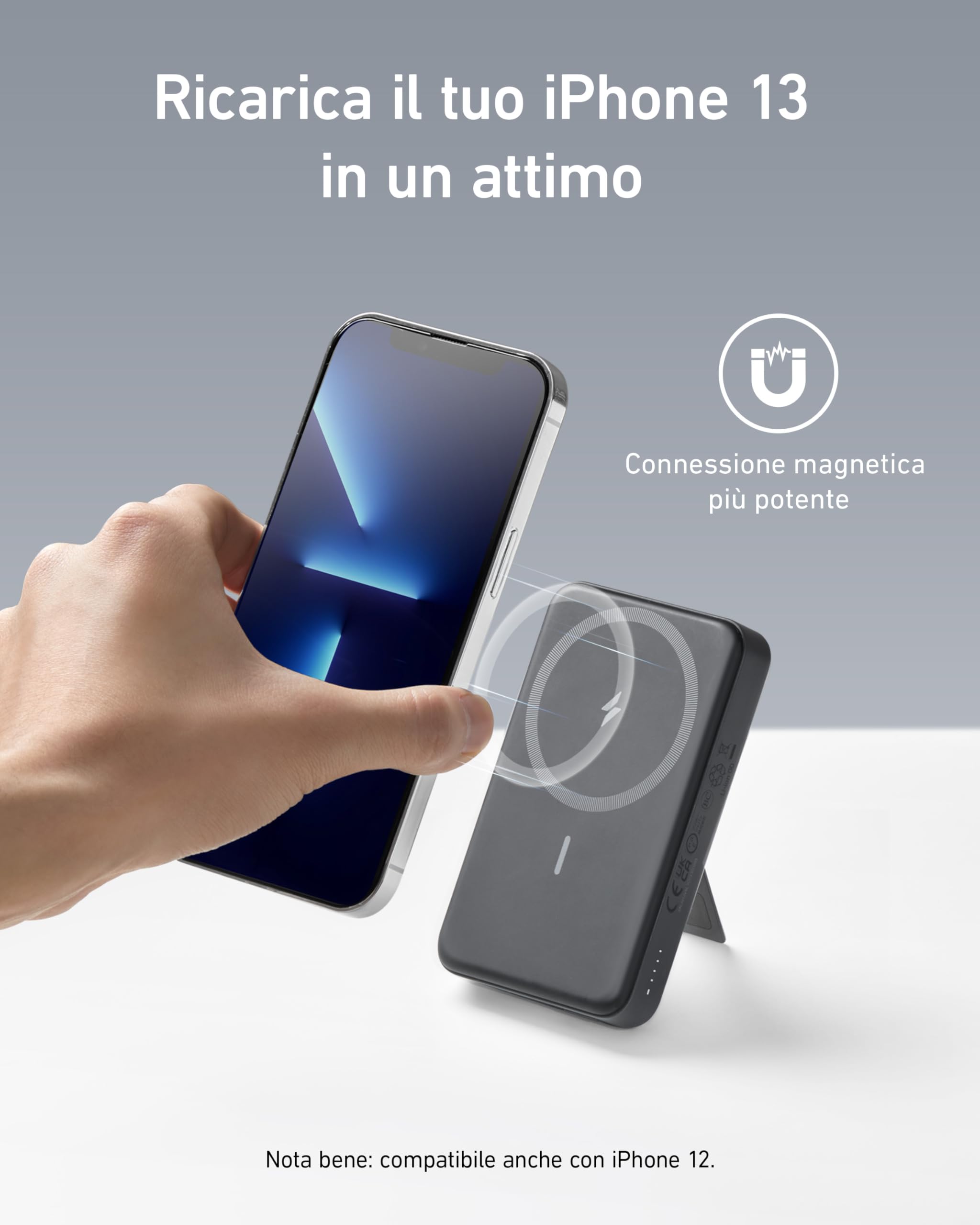 Anker Power Bank Magsafe 10000 mAh, 633 Ricarica Magnetica Senza Fili, Powerbank Magnetico Pieghevole con USB-C per iPhone 17 Pro Max/Serie 16-12(Nero)