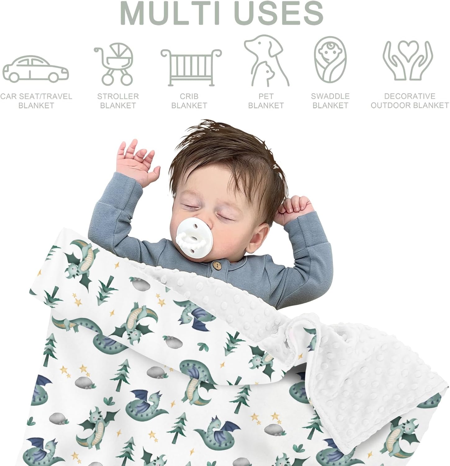 Fairytale Dragon Trees Stars Baby Blankets for Girl Boy Cute Dragons Green Soft Mink Dotted Backing Double Layer Swaddle Receiving Blanket Fantasy Animal Bed Throws for Newborn Toddler Nursery 30x40 - Image 8