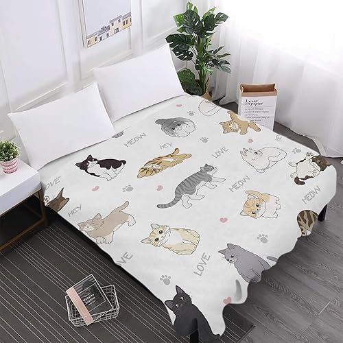 Miniatura 8 de Manta con estampado de gatos para niños, bonita manta de franela suave y acogedora con gatos para niñas, 50 x 60 pulgadas, cálida manta de vellón