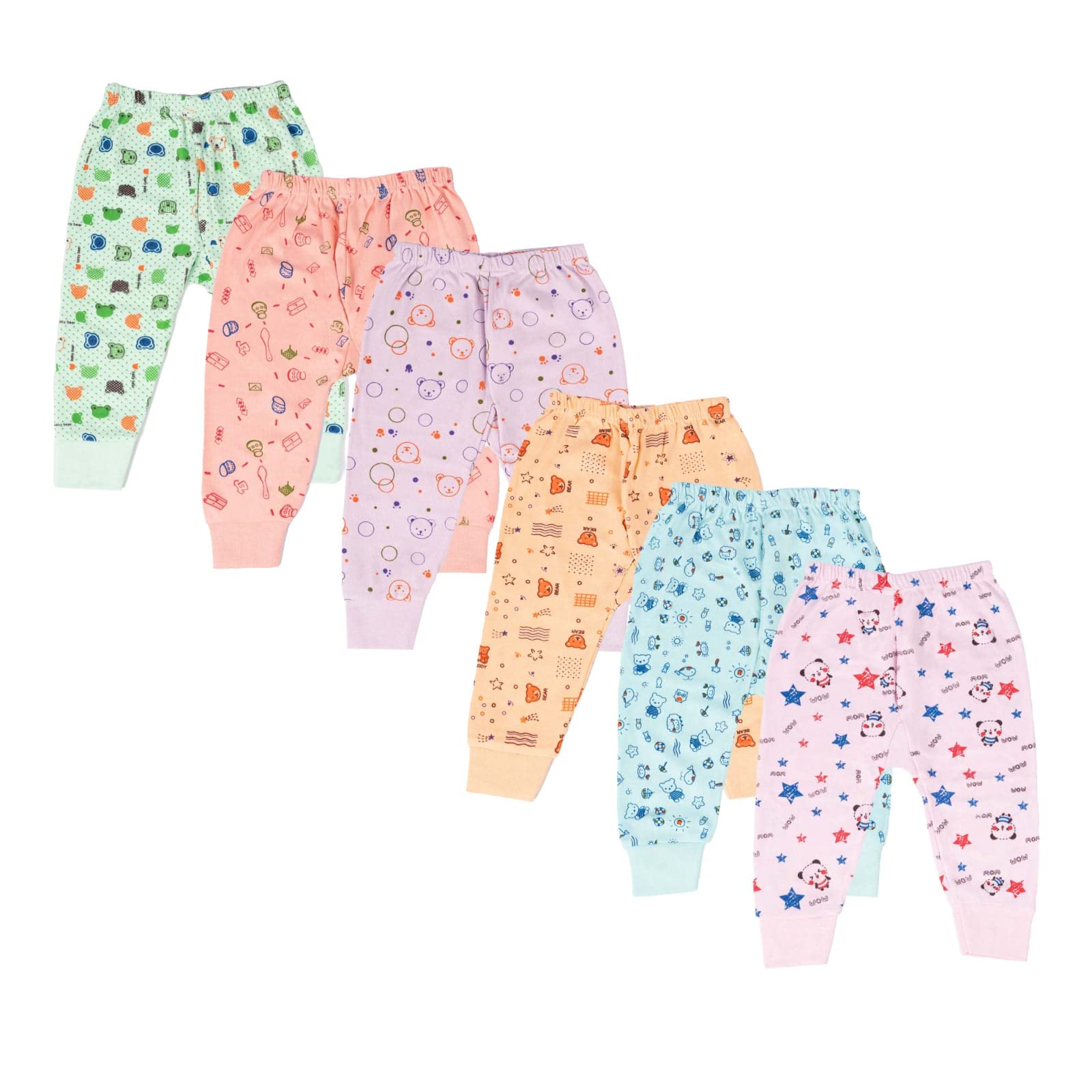 PURSUE FASHION Cotton Baby Boys' Pyjamas, Printed Boys and Girls Cotton Pajama Pants, Unisex Baby Pajamas, Kids Baby Track Pant (Pack of 6) (9-24 Months)